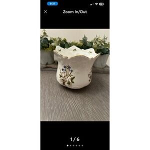 Brosnic Fine Bone China Floral Planter: Gold Trimmed Botanical Decor